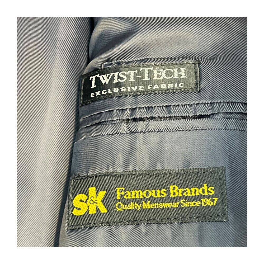 Jones New York Blazer Jacket Men 46L Blue Check 100%% Wool Notch Double Breasted - Picture 9 of 10